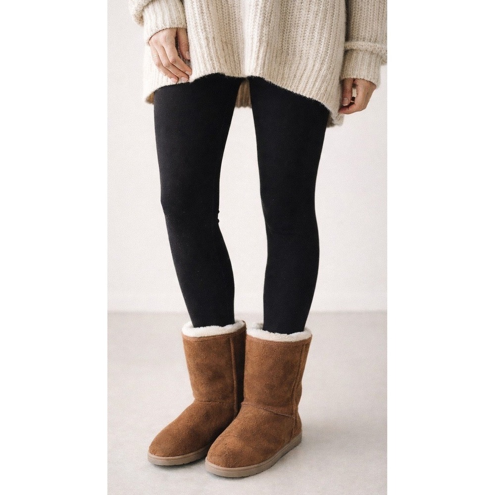 Cozy Faux Suede‎ Sherpa Lined Mid Calf Boots Women 9 Brown Comfort Cabincore